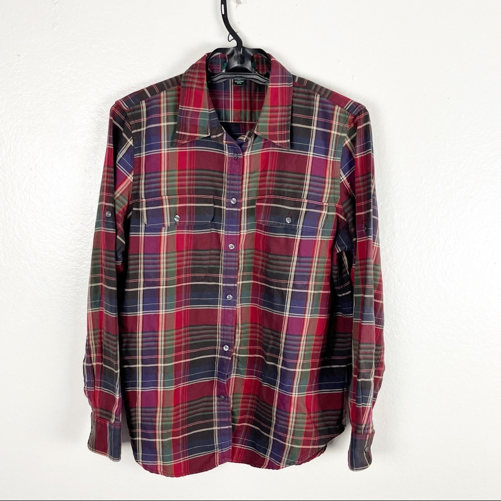 LAUREN RALPH LAUREN Plaid Long Sleeves Chest Pockets Top Size Large Cabin Rustic